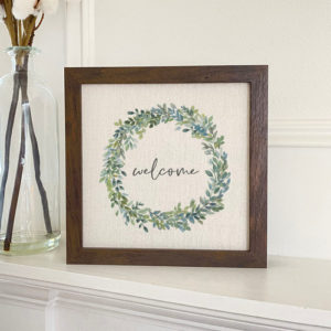 Welcome Boxwood Wreath - Framed Sign