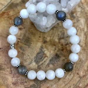 Rainbow Blue Moonstone & Blue Flash Labradorite Stretch Bracelet
