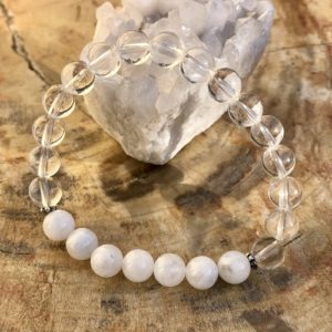 Rainbow Moonstone & Crystal Quartz Stretch Bracelet