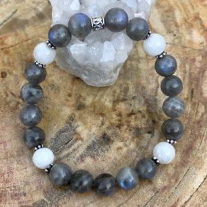 Blue Flash Labradorite & Rainbow Moonstone Stretch Bracelet