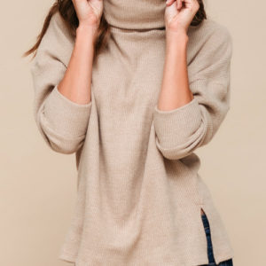 Women's Turtle Neck Ribbed Oversize Sweater Top